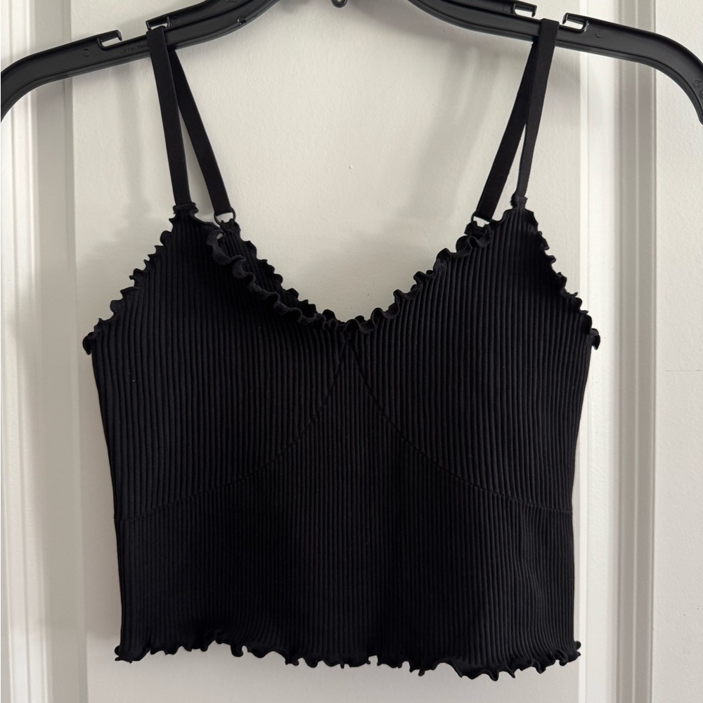 Aerie Black Ribbed Crop Tank